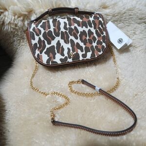 NWT Tory Burch Emerson Printed Top Handle Crossbody Beige Reva Leopard
